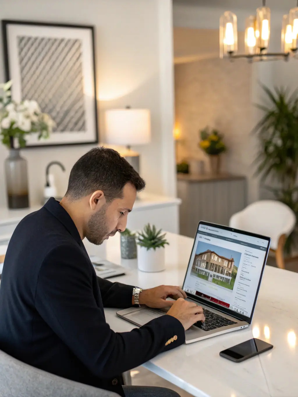 A photo of a property owner reviewing reports and analytics related to their Tangier Marina property, showcasing the control they retain with Partial Management.