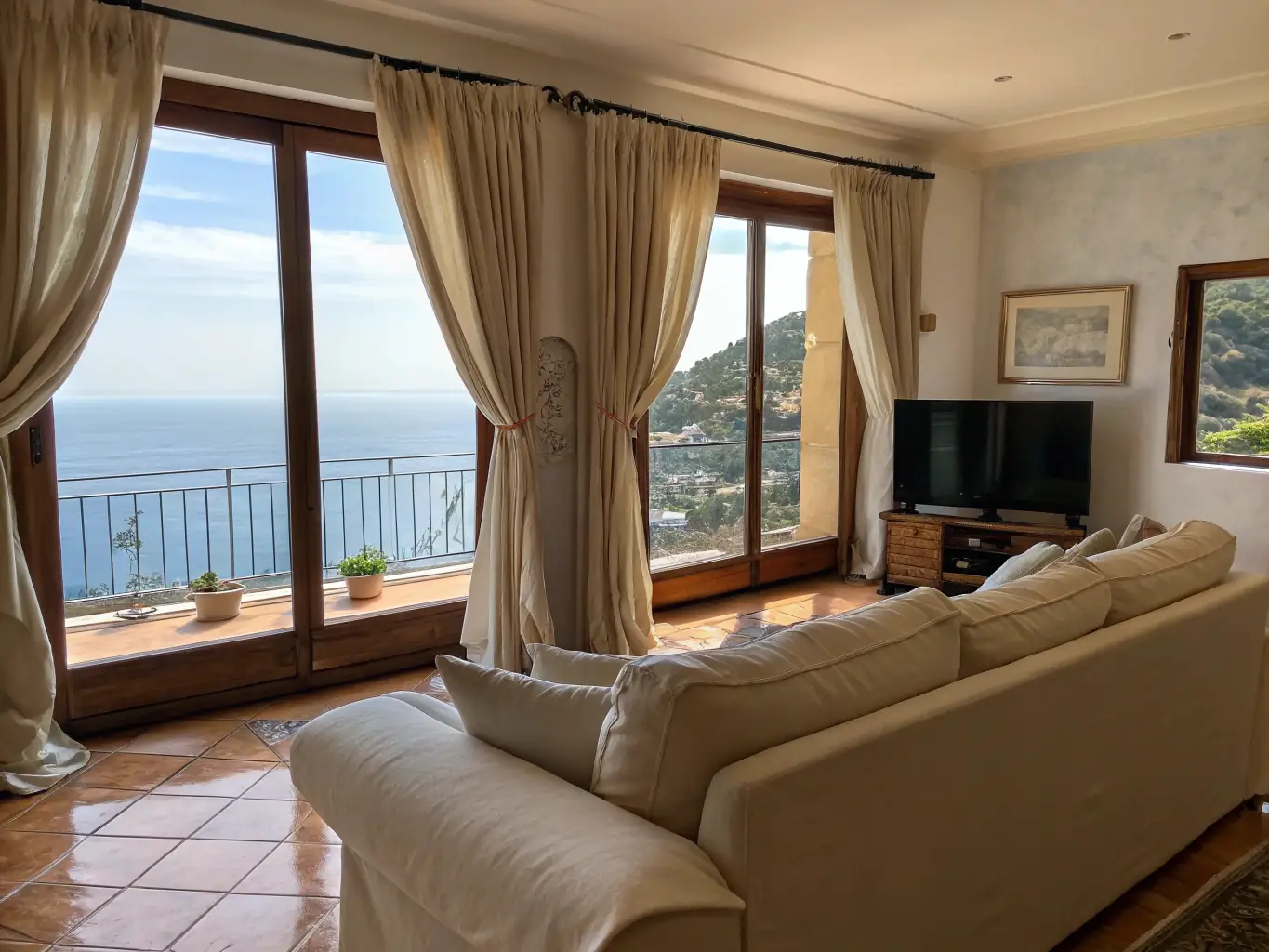 A high-definition image of a luxury apartment overlooking the Tangier Marina, showcasing a pristine and well-maintained property.